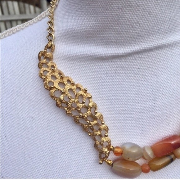 Handmade One-of-a-Kind Vintage Assemblage Gem Necklace with Vintage Monet Brooch - Picture 4 of 5